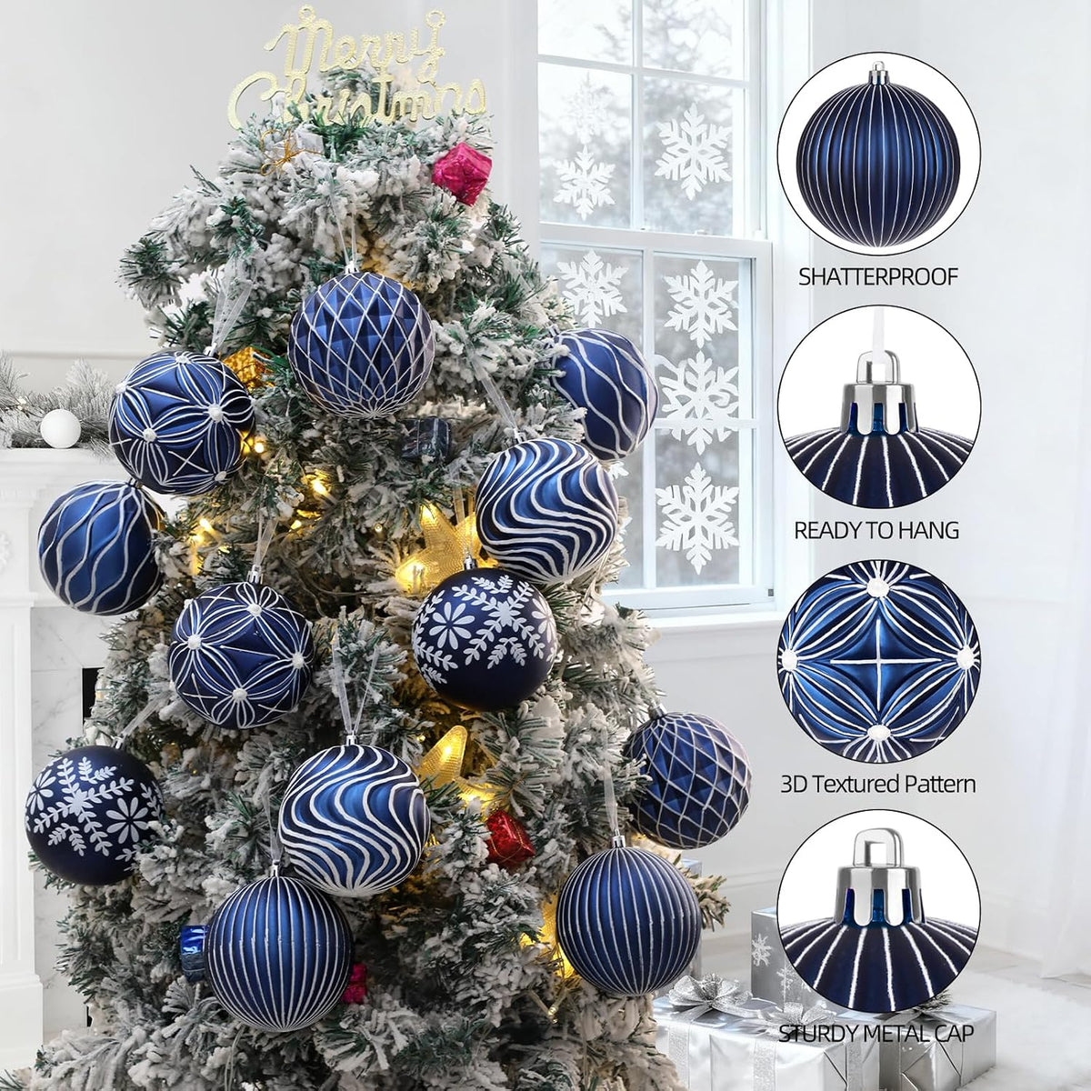 Lanpn 12 bolas de Navidad grandes de 4 pulgadas, decoraciones colga...