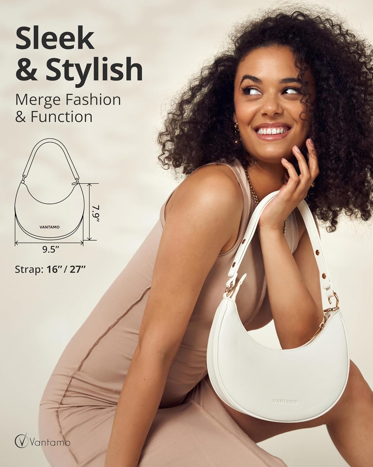 Bolsos Vantamo para mujer con forma de media luna con protección RF...