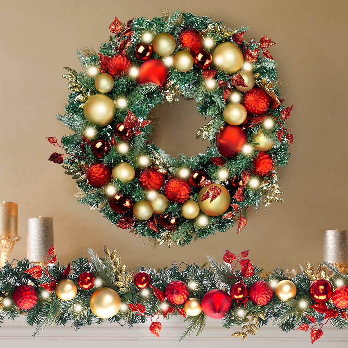 WANNA-CUL Guirnalda de Navidad preiluminada de 9 pies con luces | G...