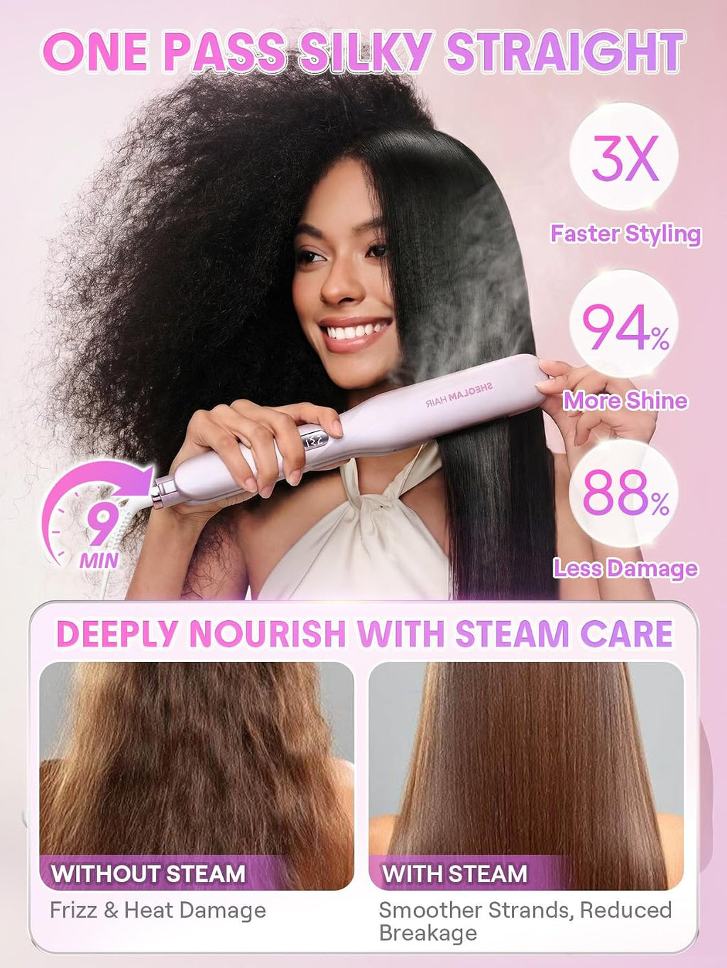 SHEGLAM Plancha de vapor Plancha de pelo Plancha Plancha de Cerámic...