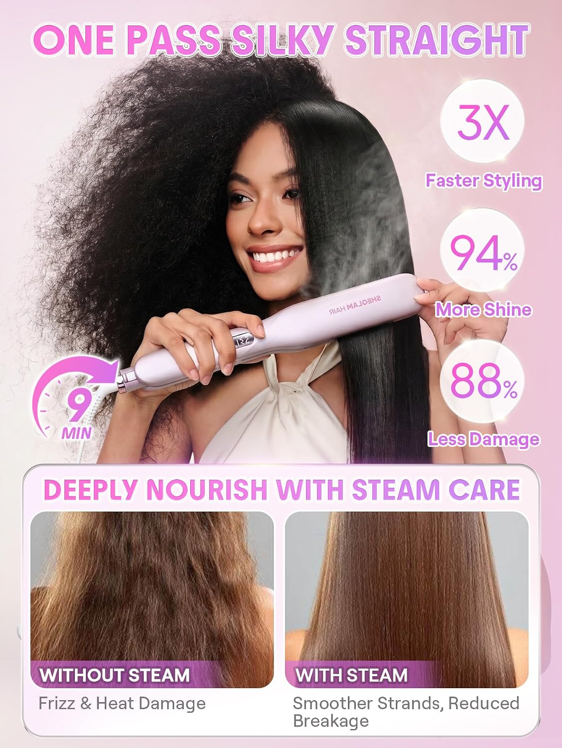 SHEGLAM Plancha de vapor Plancha de pelo Plancha Plancha de Cerámic...