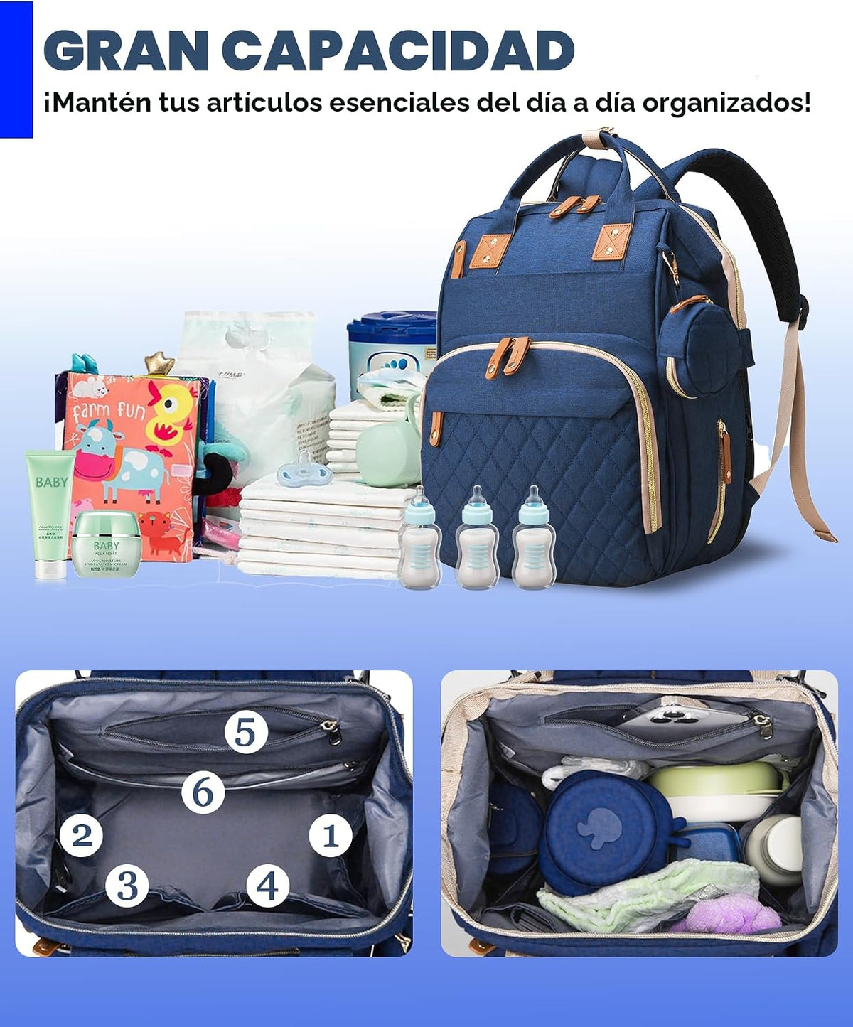 Lamroro - Bolsa de pañales con cambiador, mochila de pañales 3 en 1...