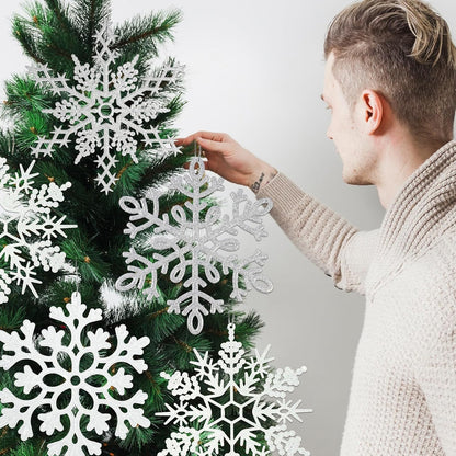 8 copos de nieve grandes de color blanco y plateado, copos de nieve...