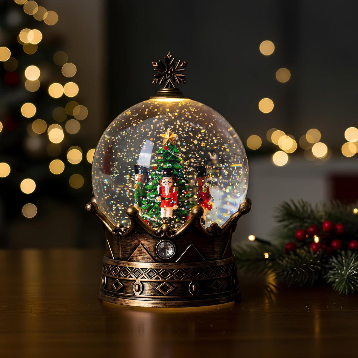 Bola de nieve cascanueces, linterna de Navidad iluminada musical co...