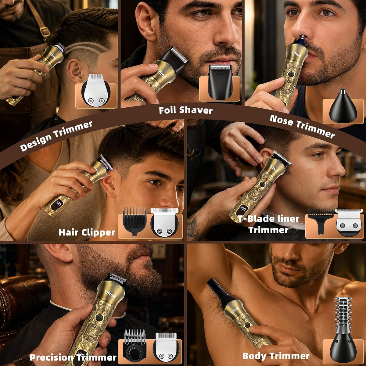 Ufree Recortadora de Barba Profesional para Hombres, Afeitadora elé...