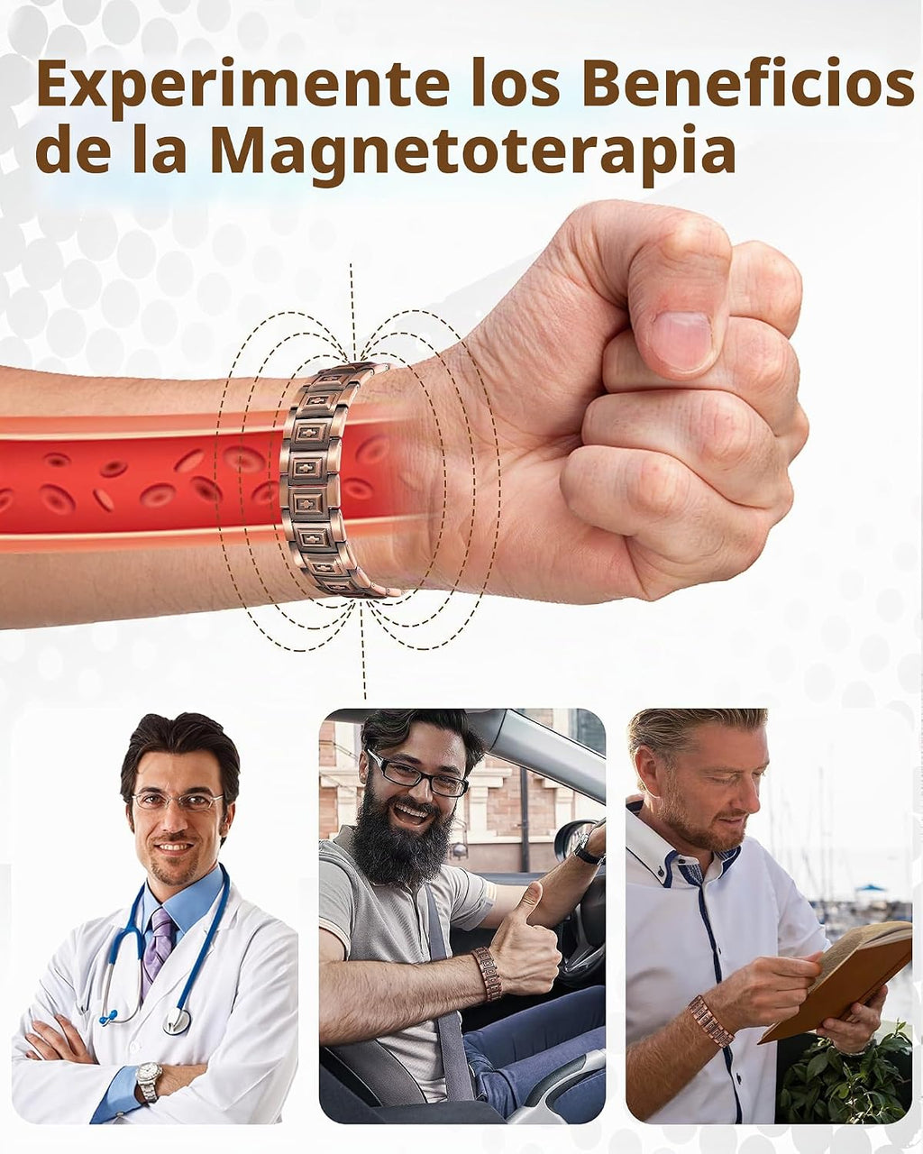 Pulsera de cobre para hombre Feraco, 3 veces más fuerte, pulseras m...