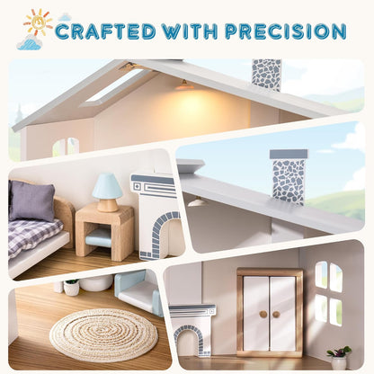 ROBOTIME - Casa de muñecas de madera con 29 muebles, 6 habitaciones...