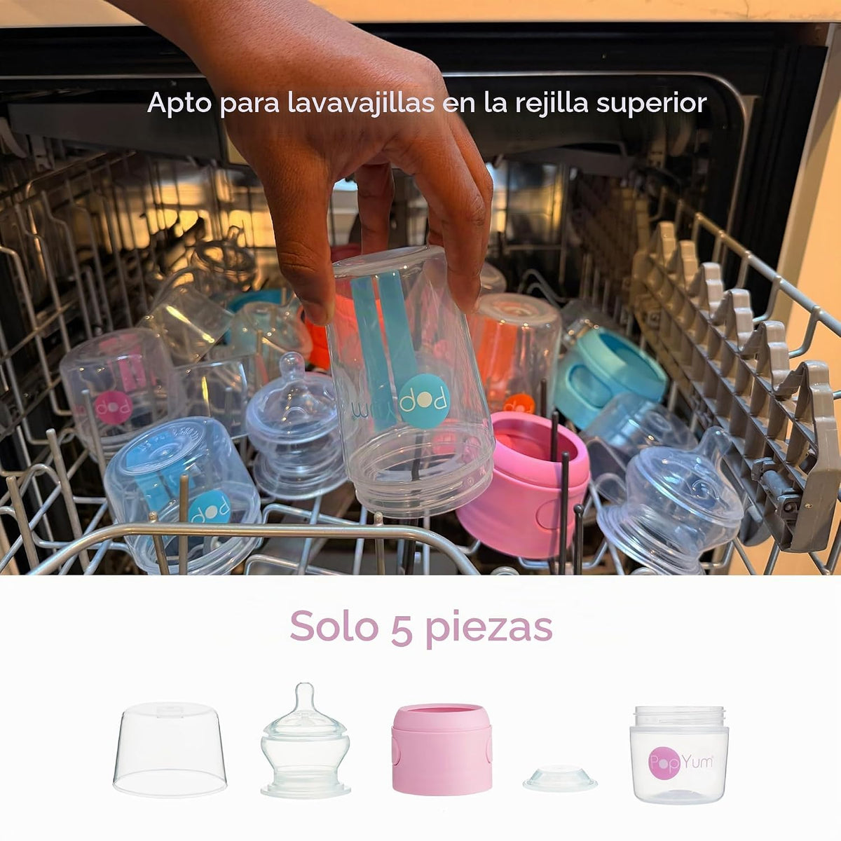 PopYum biberones anticólicos rosas de 5 oz para hacer fórmula, paqu...