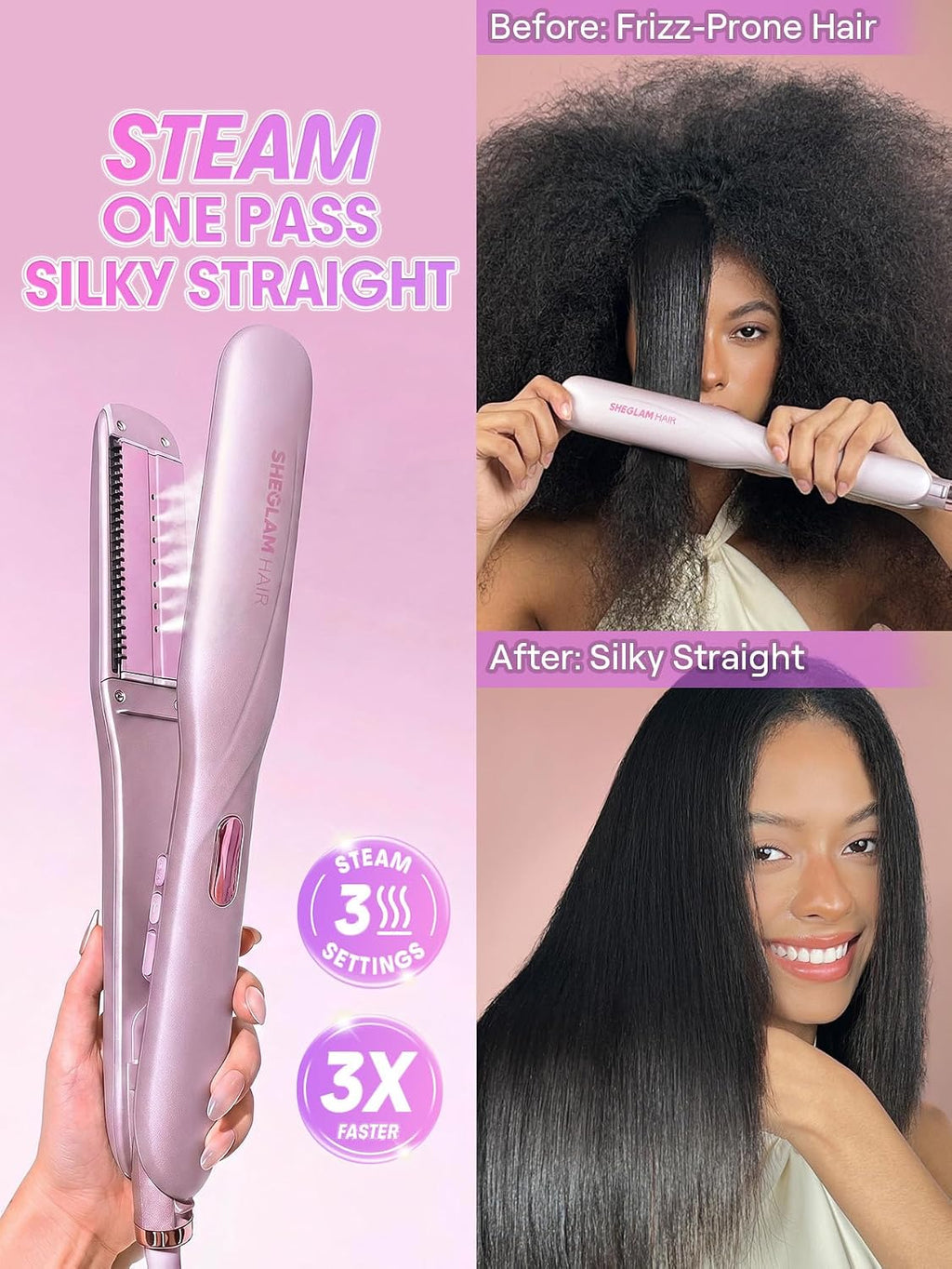 SHEGLAM Plancha de vapor Plancha de pelo Plancha Plancha de Cerámic...