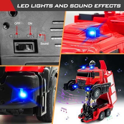 Grarain Camión de bomberos a control remoto con sonidos LED, juguet...
