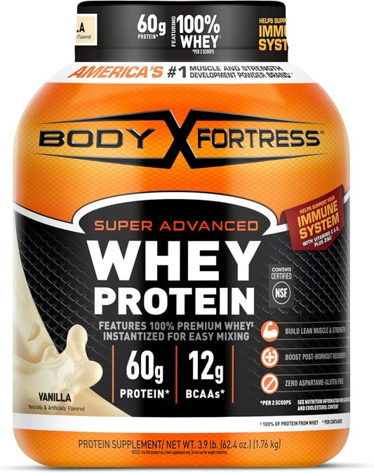 Body Fortress Proteína de suero en polvo súper avanzada, vainilla,...