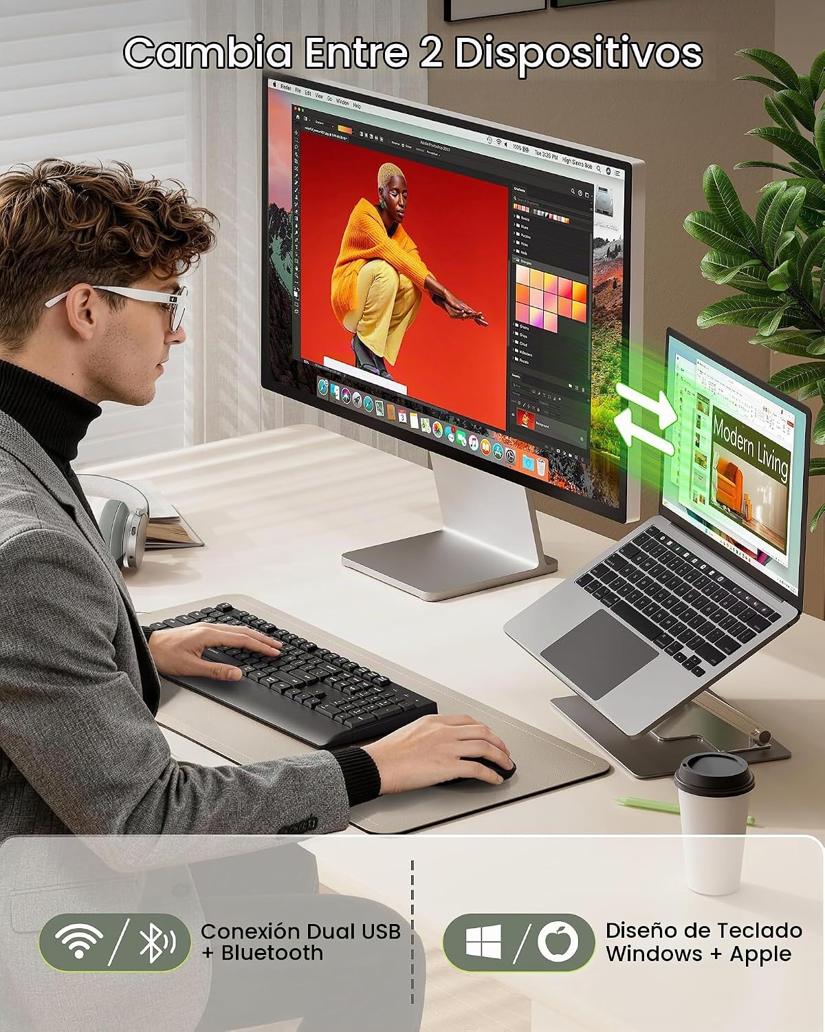 seenda COE200 Combo de teclado y mouse Bluetooth inalámbricos con |...
