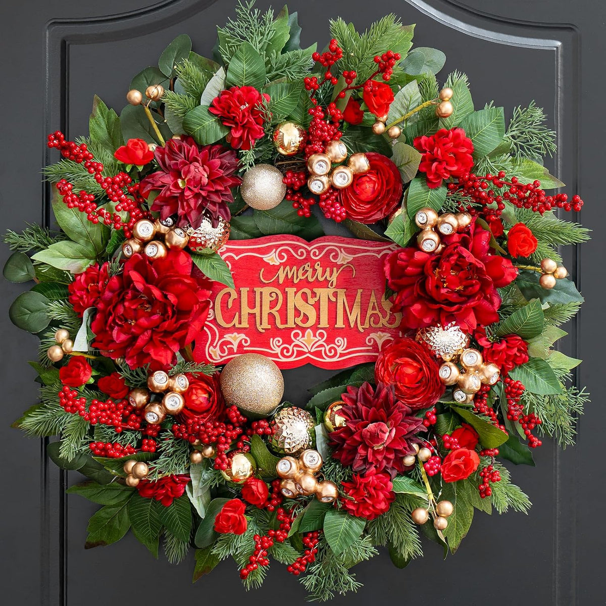 Coronas de Navidad para puerta delantera, corona de Navidad de 24 p...