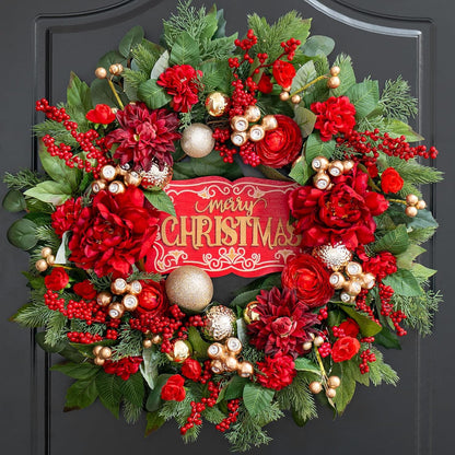 Coronas de Navidad para puerta delantera, corona de Navidad de 24 p...