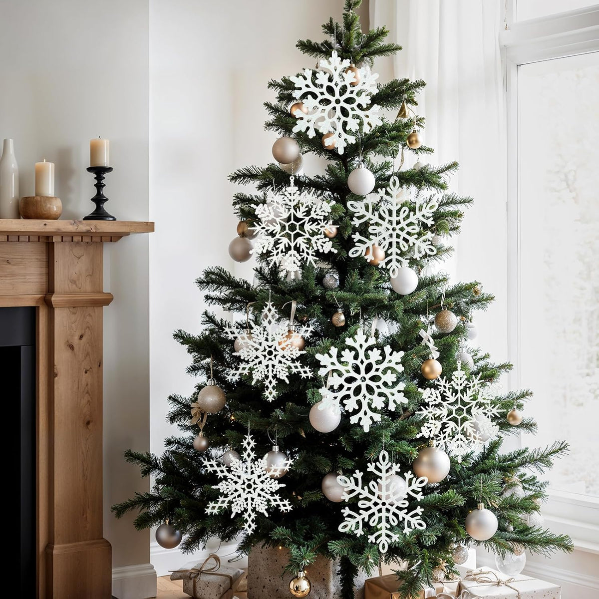 12 adornos grandes de copos de nieve de Navidad, adornos de copos d...