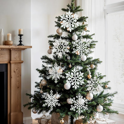 12 adornos grandes de copos de nieve de Navidad, adornos de copos d...