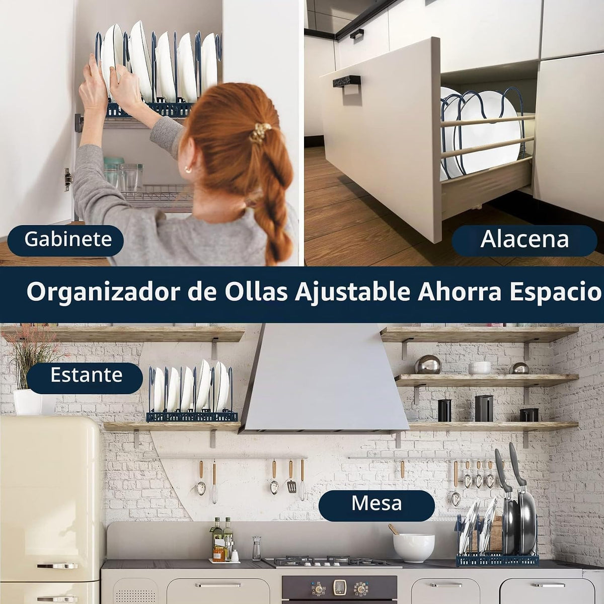 ROOHUA Estante organizador de tapas de ollas y sartenes para debajo...