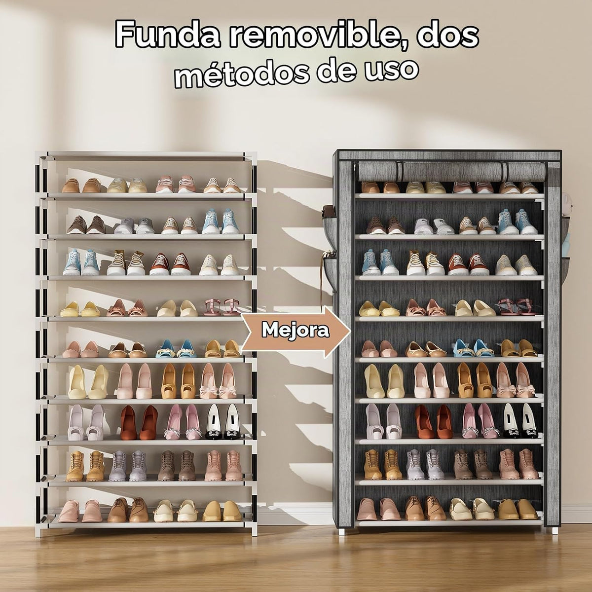 LANTEFUL Zapatero con cubiertas, organizador de zapatos de 10 nivel...