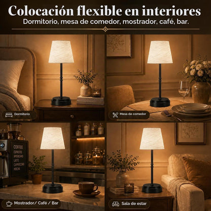 Lámpara de mesa inalámbrica recargable, funciona con pilas, color n...