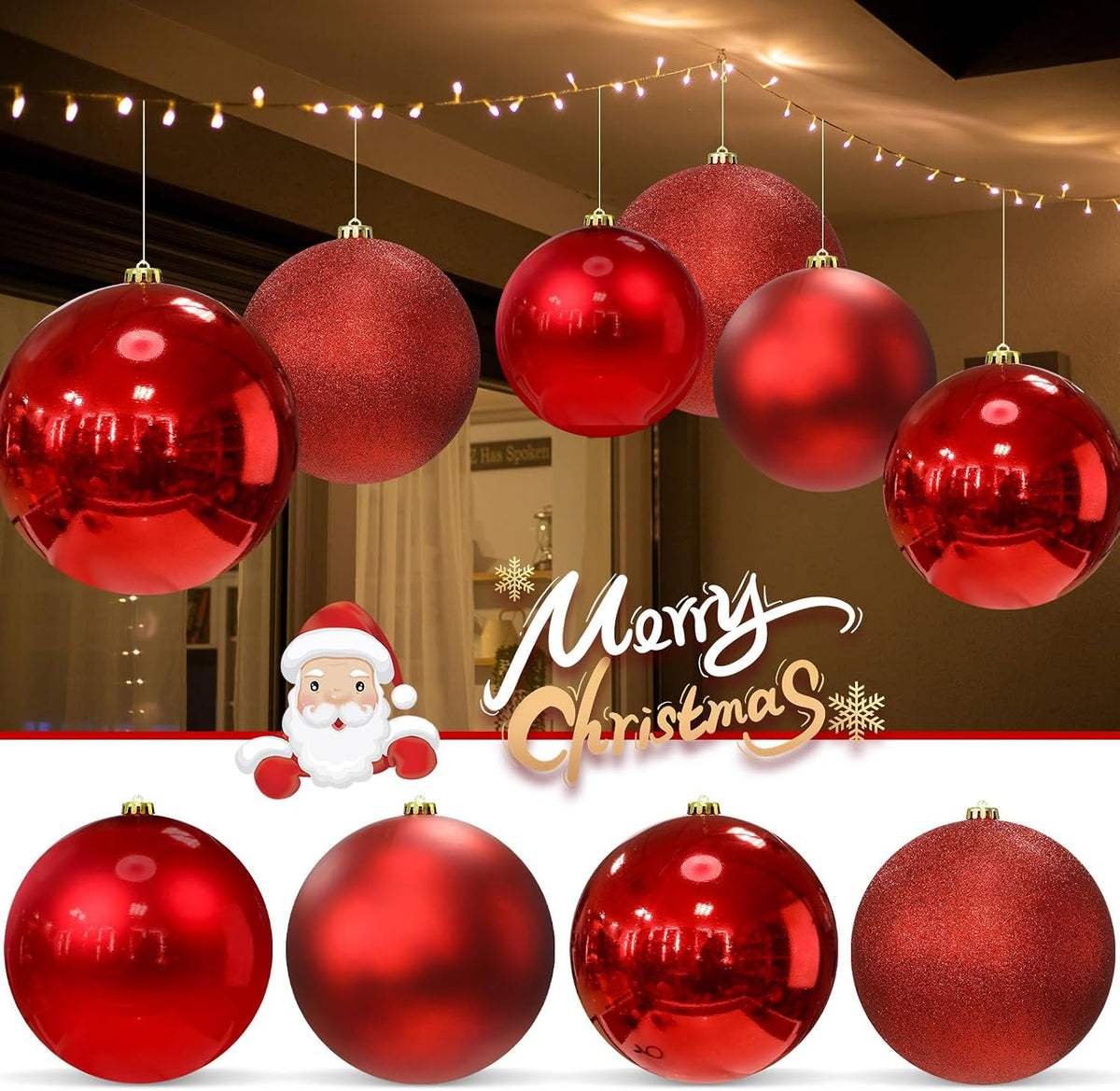 Silipull - Paquete de 8 bolas de adornos de Navidad grandes de 8 pu...