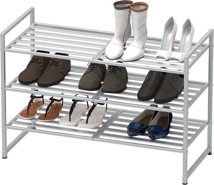 Simple Houseware Zapatero apilable con panel de metal de 3 niveles...