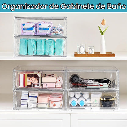 Vtopmart Paquete de 3 cajones de almacenamiento apilables transpare...
