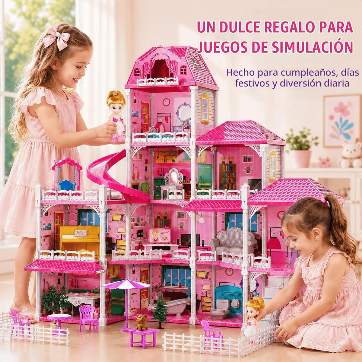 KIZONLY Casa rosa de 4 pisos para niñas de 3 años en adelante, casa...