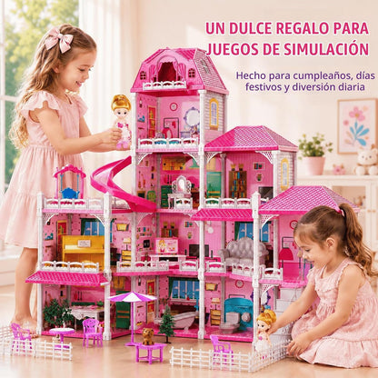 KIZONLY Casa rosa de 4 pisos para niñas de 3 años en adelante, casa...