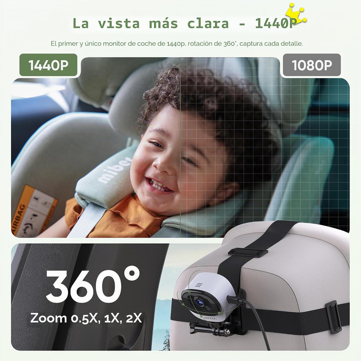 Bonoch Cámara para Coche de Bebé de 5" 1440P, Monitor más Claro, Vi...