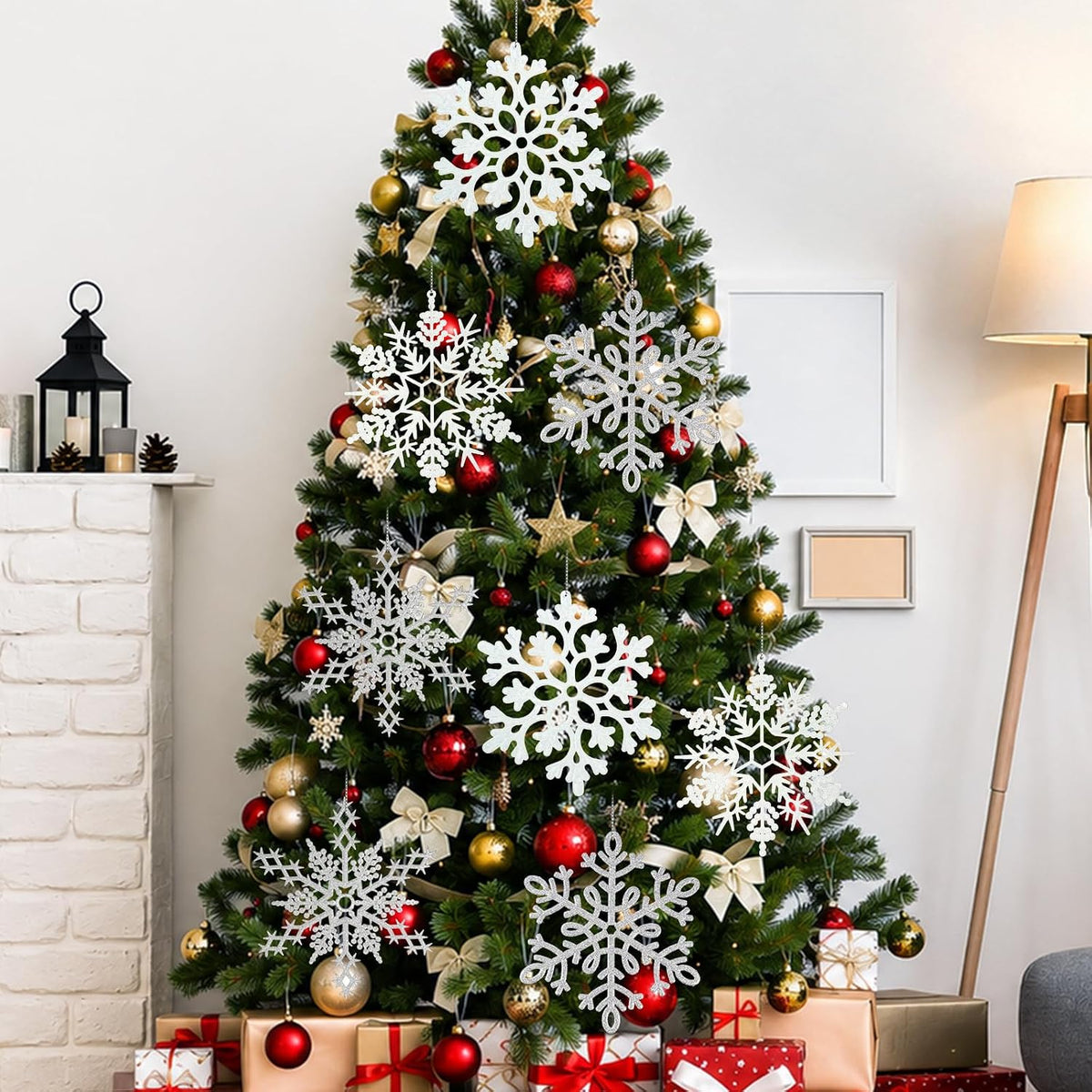 12 piezas de decoraciones grandes de copos de nieve navideños, gran...