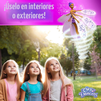 Sky Dancers Muñeca voladora, juguete de tirar, sin baterías, morado...
