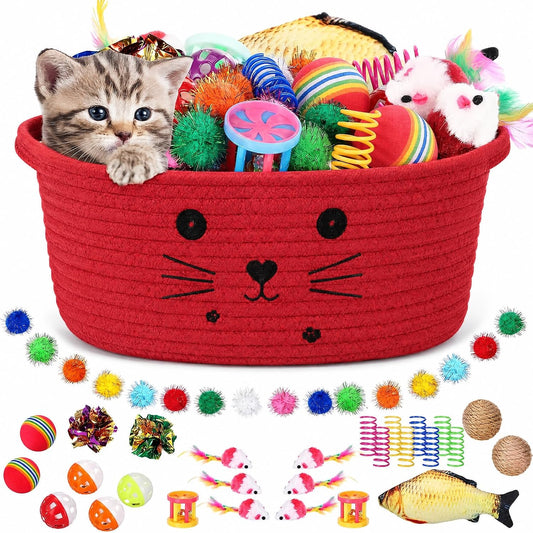 Zopeal Juego de juguetes para gatos de 58 piezas con cesta de almac...