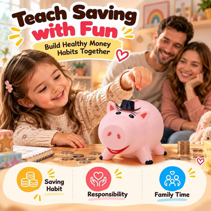 Alcancía irrompible para niños y niñas, hucha rosa grande con sombr...