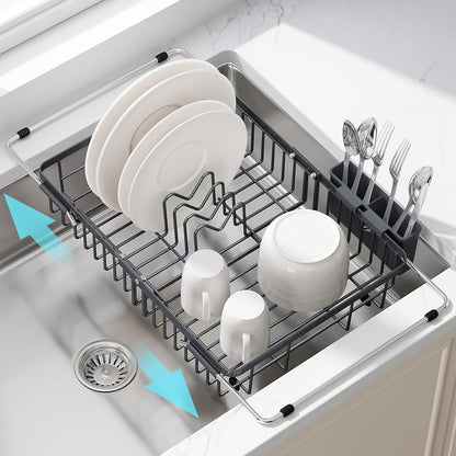 JASIWAY Escurridor de platos gris sobre el fregadero con soporte pa...