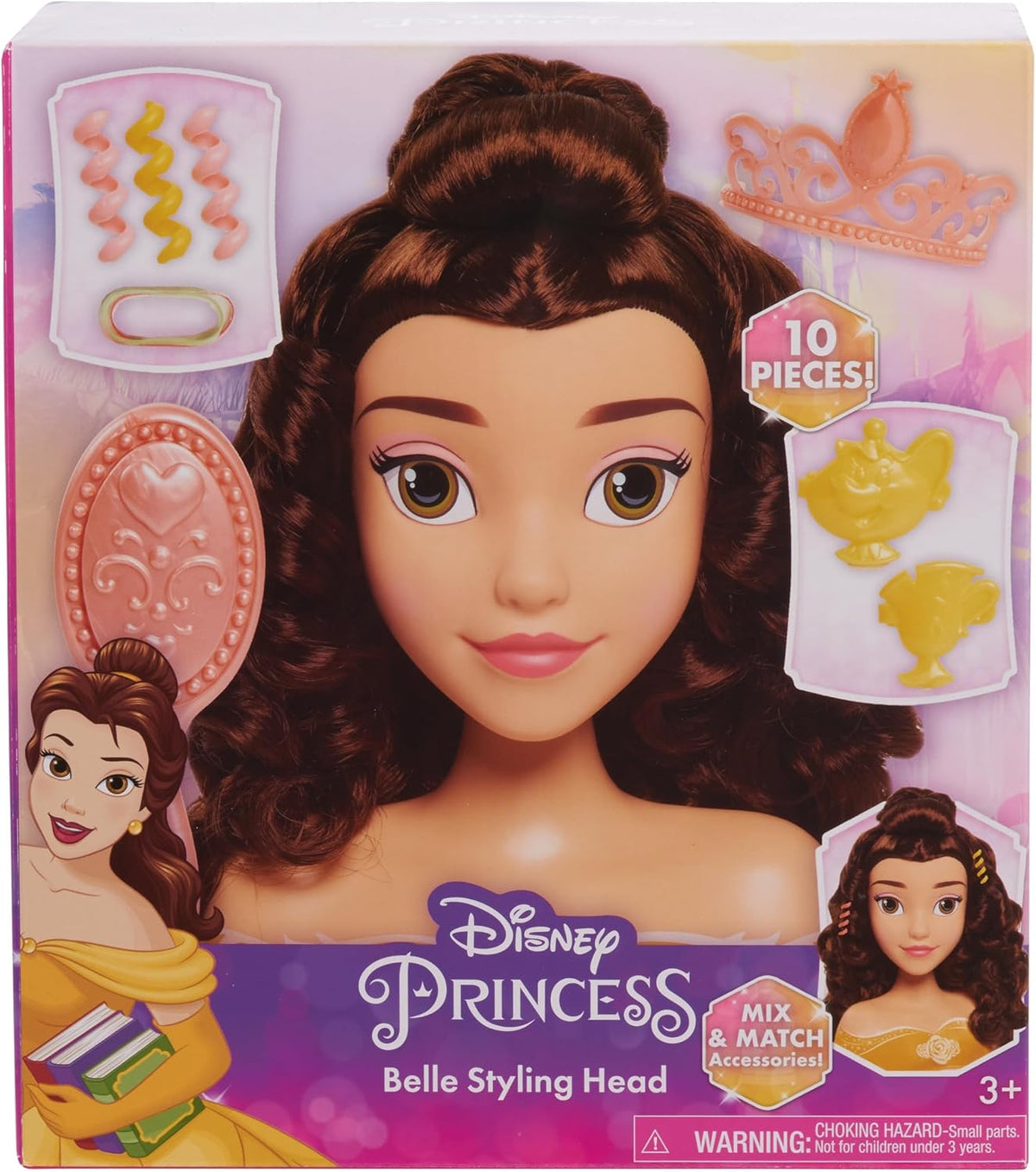 Disney Princess Just Play - Cabeza de peinado Belle, cabello castañ...