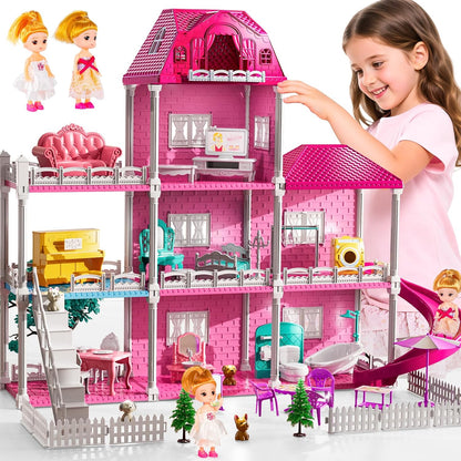 JUKUDAHU Juego de villa para niñas de 3 a 7 años, con 3 pisos, 7 ha...
