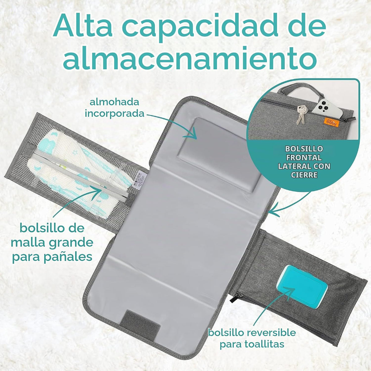 Kopi Baby - Cambiador de pañales portátil con bolsillo para toallit...