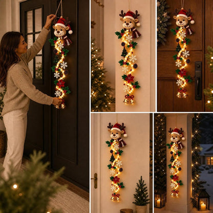Colgante de puerta de Navidad con muñeco de nieve iluminado, cálido...
