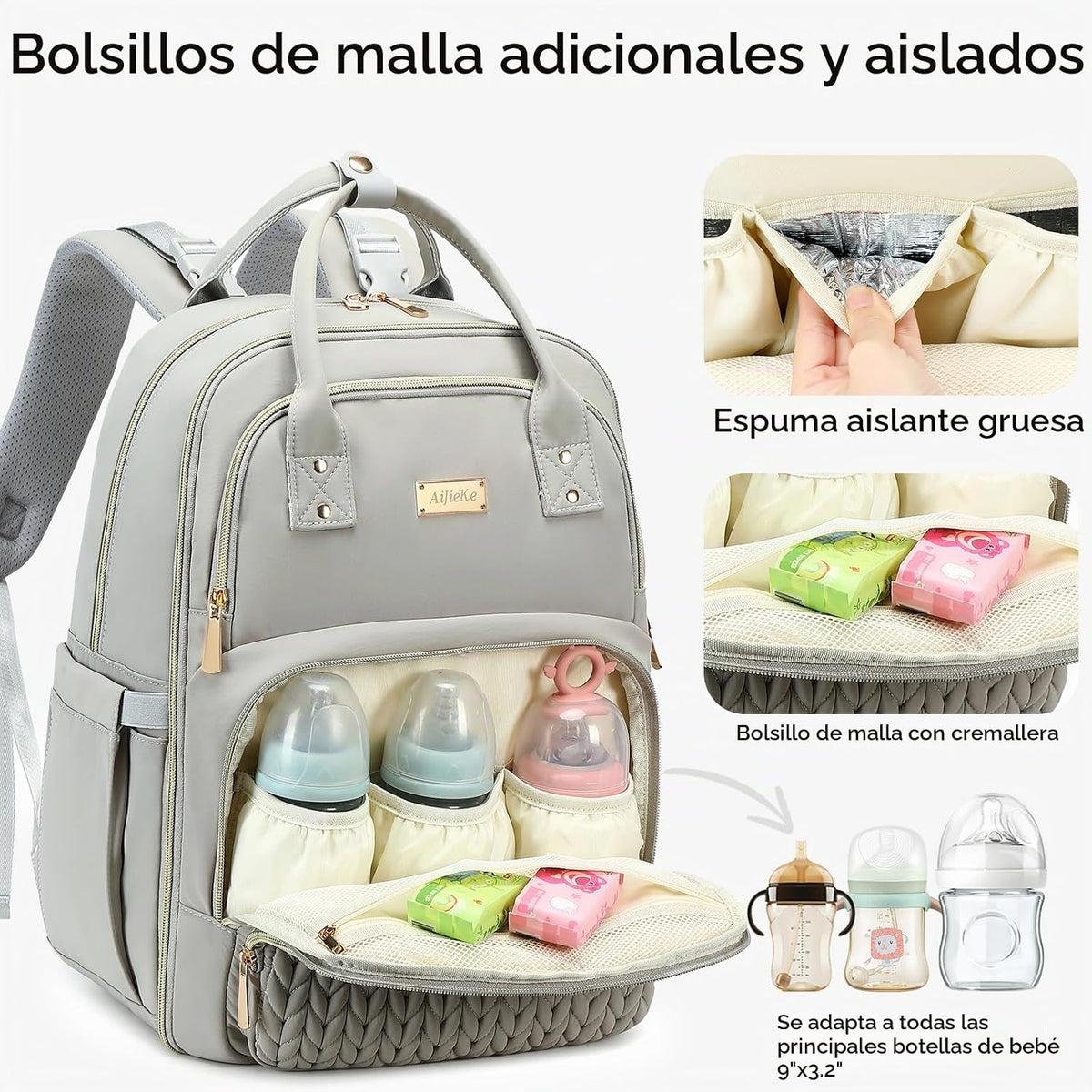 AIJIEKE Mochila para pañales, Mochila para pañales multifuncional g...
