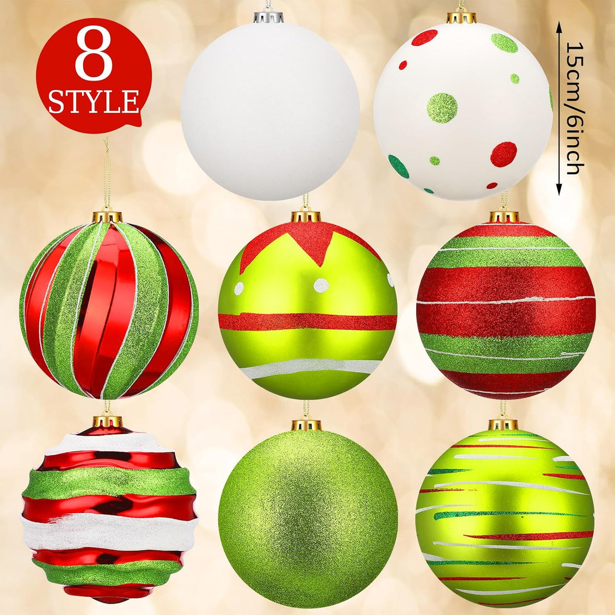Wettarn Juego de 8 adornos grandes de Navidad de 6 pulgadas con pur...