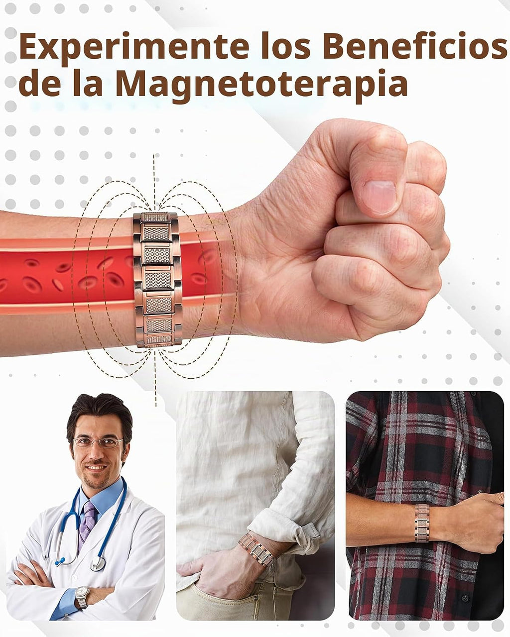 Pulsera de cobre para hombre Feraco, 3 veces más fuerte, pulseras m...