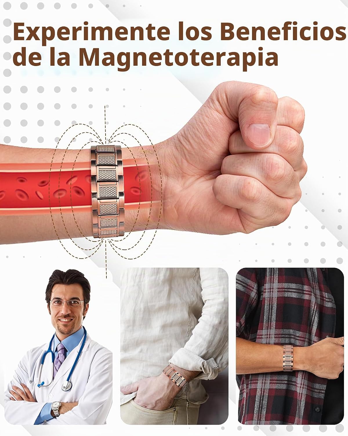 Pulsera de cobre para hombre Feraco, 3 veces más fuerte, pulseras m...
