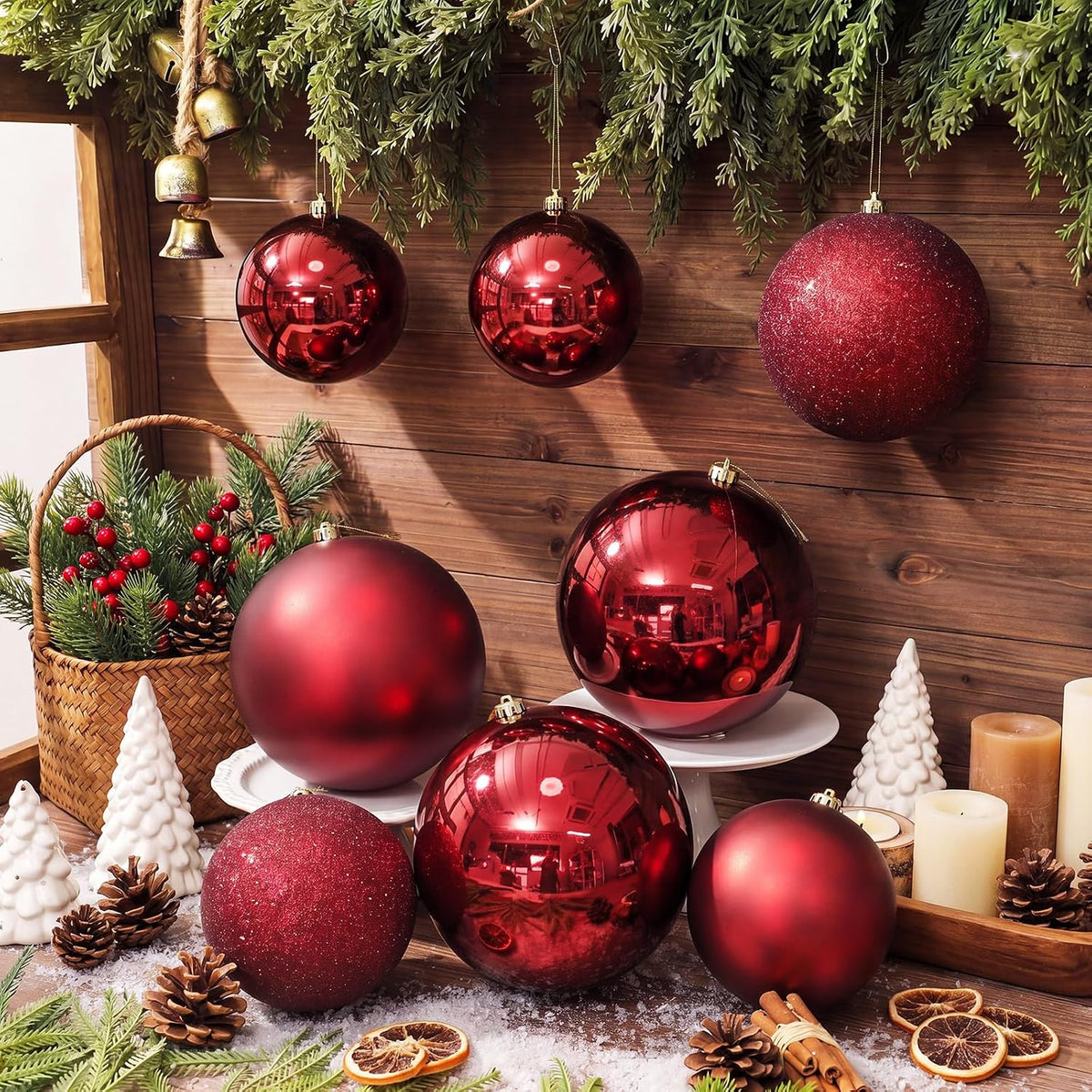 Silipull Paquete de 8 bolas de adornos navideños grandes de 8 y 6 p...