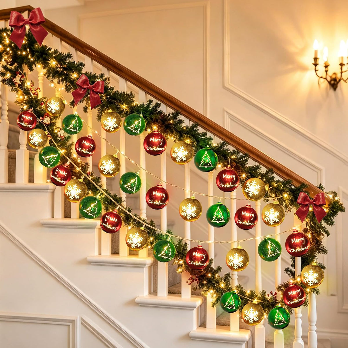 Tira de luces de bolas de Navidad de 20 pies, 30 LED, funciona con...