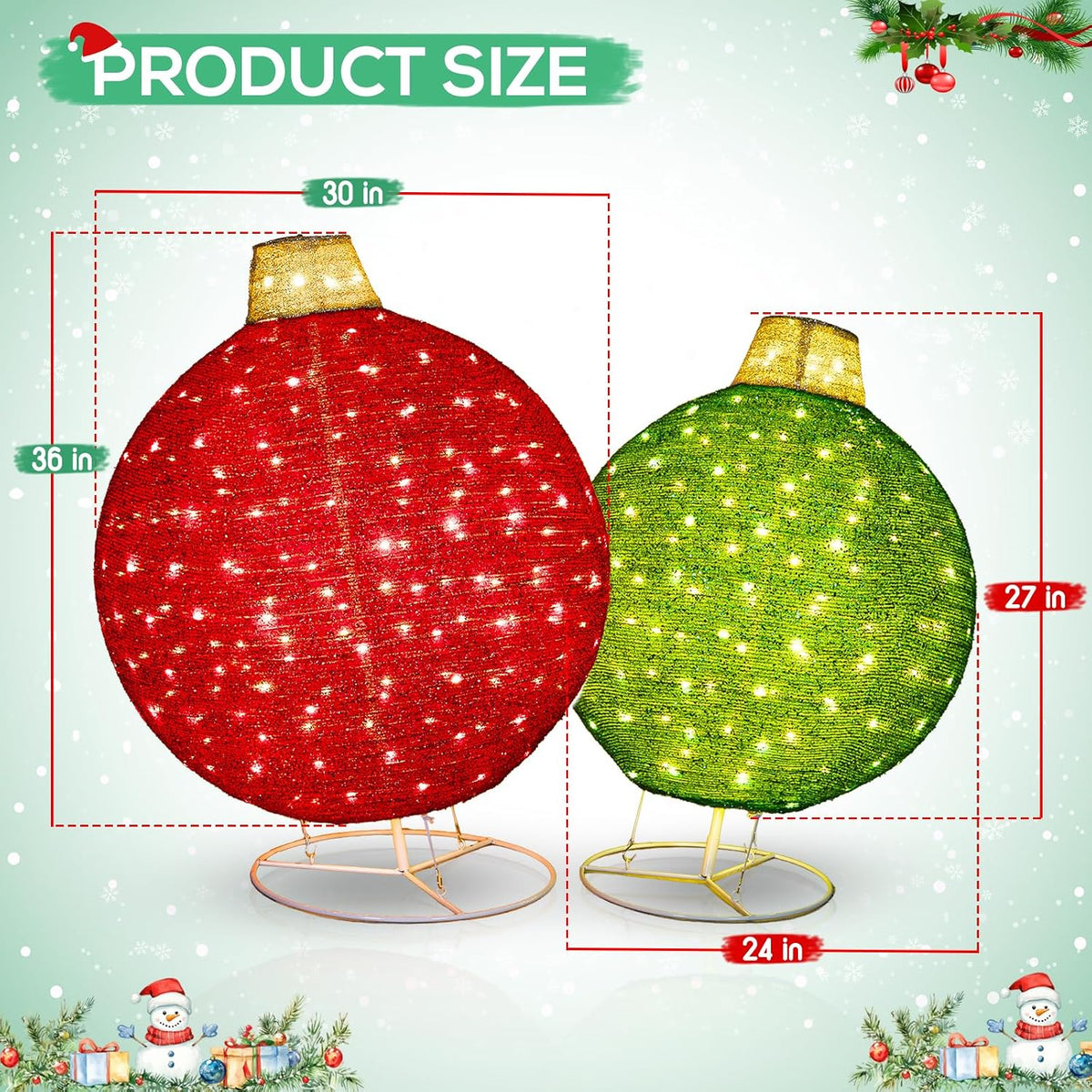 Arborvigro Paquete de 2 adornos de Navidad plegables de 30 y 24 pul...
