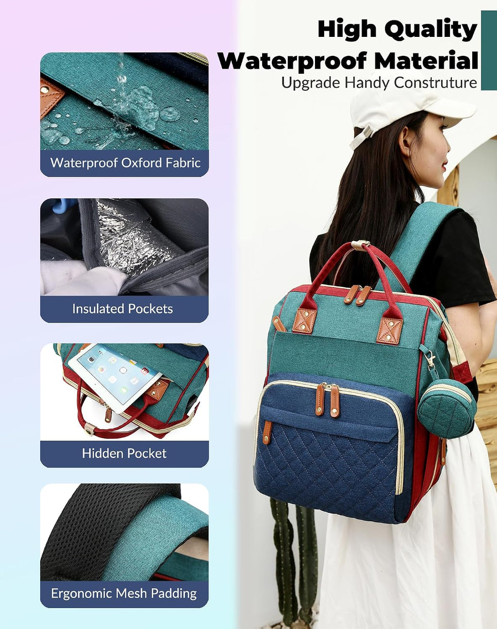 Bolsa de pañales con cambiador, mochila para bebé con cambiador ple...