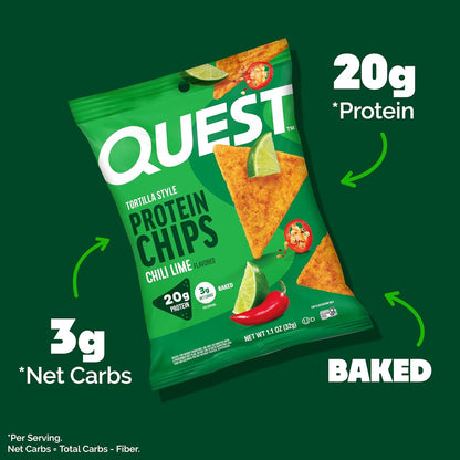 Chips de proteínas estilo tortilla, lima de chile, horneado, 1.1 oz...