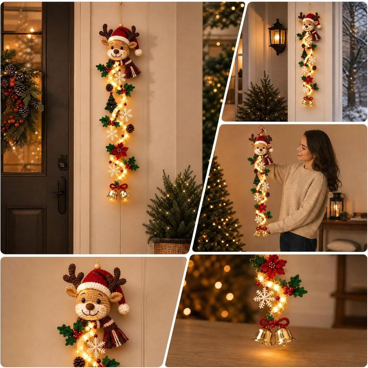 Colgante de puerta de Navidad con muñeco de nieve iluminado, cálido...