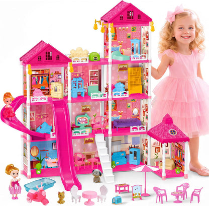 KLADNDER Casa de muñecas de 4 pisos con 11 habitaciones para niñas,...