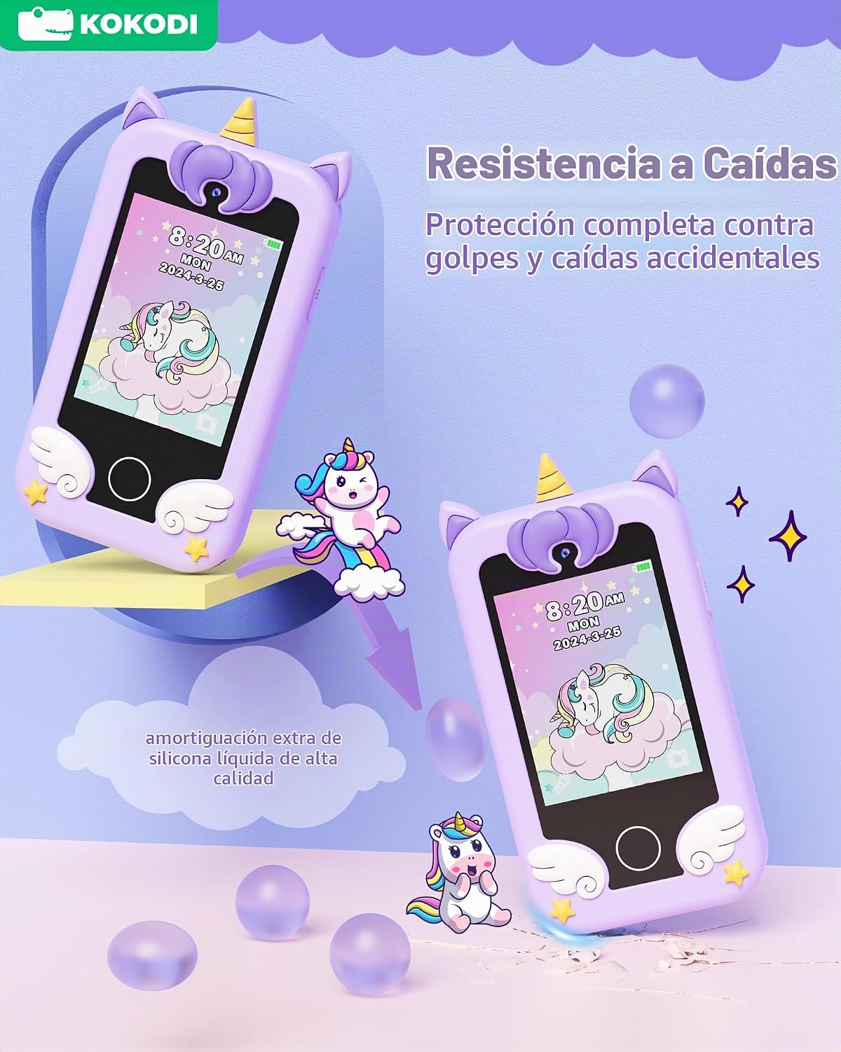 KOKODI - Teléfono inteligente para niños, pantalla táctil HD, doble...